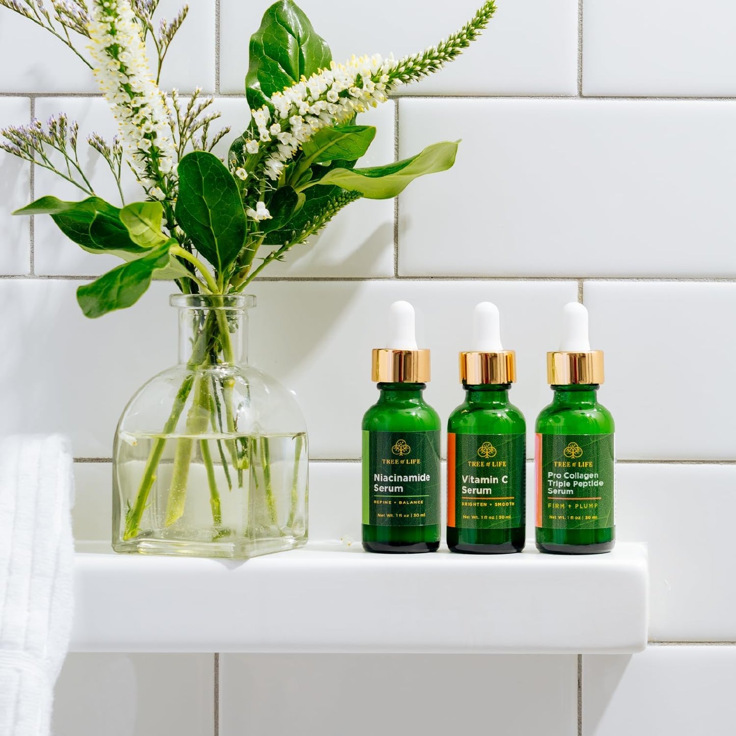 Tree of Life Beauty Skin Care Set, Brightening, Firming, Dry Face, Dermatologist Tested - Complete Hydration Trio, Vitamin C Serum, Niacinamide, Pro