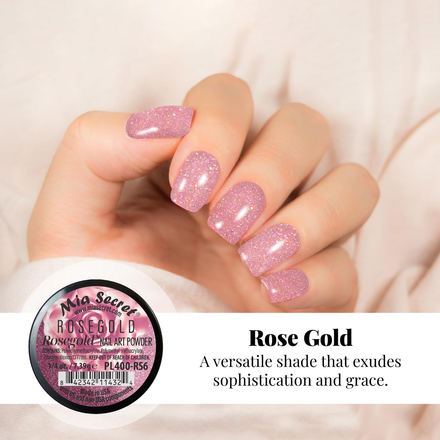 Mia Secret Colored Acrylic Nail Art Powder Collection - Rosegold, 6PC