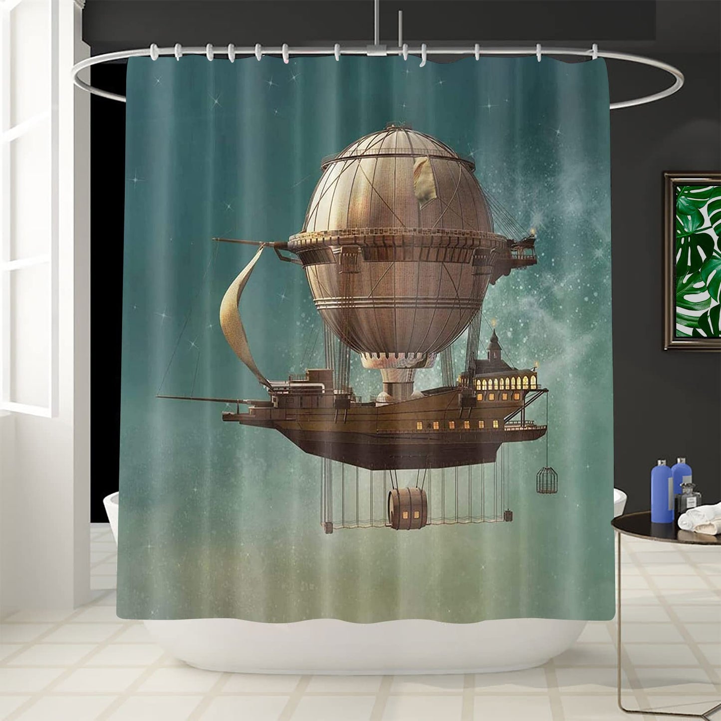 GETTOGET Sky Scenery Steampunk Airship Shower Curtain,Wonderful and Creative Design Curtain Bathroom Decor Bath Curtain Bathroom,Polyester Fabric…