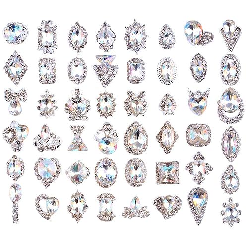48PCS 3D Luxury Nail Art Rhinestones Nail Diamonds Glass Crystal AB Metal Gems Jewels Stones for DIY Nail Art Work Design Decoration Craft Jewelry