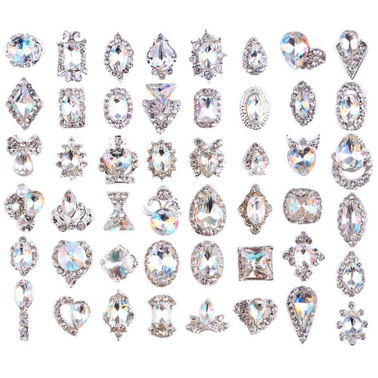 48PCS 3D Luxury Nail Art Rhinestones Nail Diamonds Glass Crystal AB Metal Gems Jewels Stones for DIY Nail Art Work Design Decoration Craft Jewelry