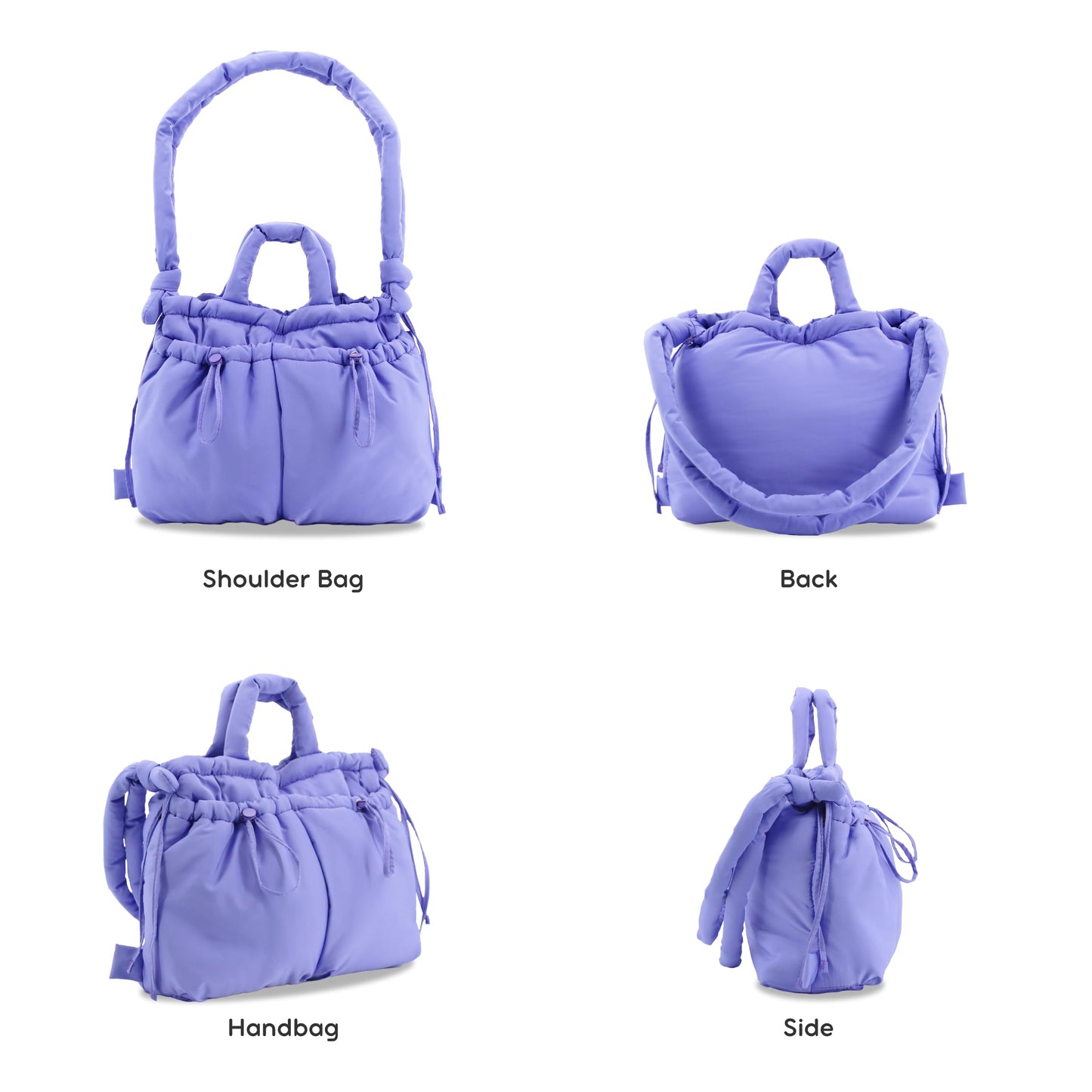 J World Quilted Puffer Tote Bag for Women. Puff Shoulder handbag for Travel, Work. Puffy Purse Converts to Fluffy Bubble Puff Backpack, Purple