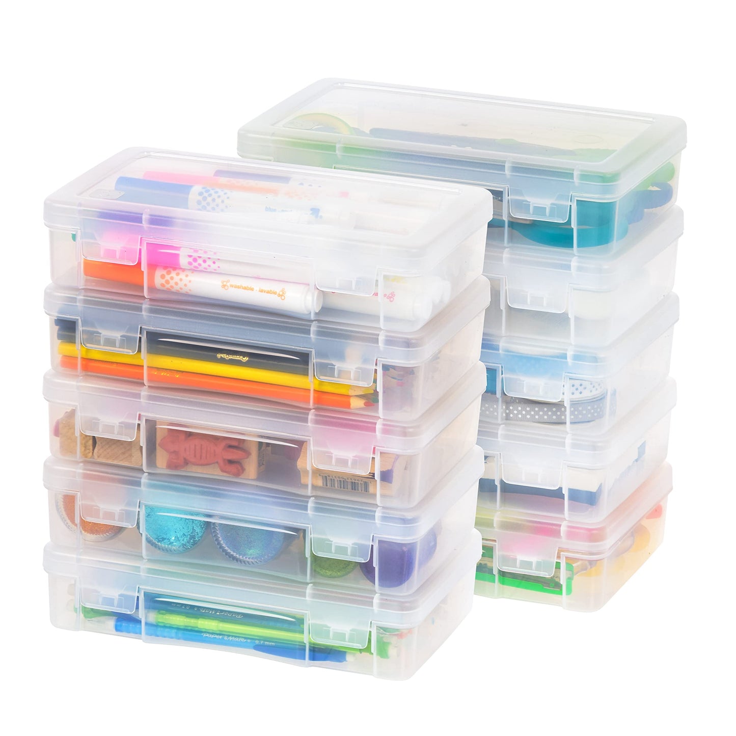 IRIS USA Pencil Case Boxes, 10-Pack, |Made in USA|, Plastic Bead Organizing Containers with Snap Lid for Arts, Crafts, Ephemera, Stickers, & Dance…