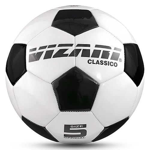 Vizari Retro Soccer Ball - Size 3,4,5 - for Youth, Adults, Kids | Classic Black & White Match Soccer Ball | (Pack of 1, 6, & 12)