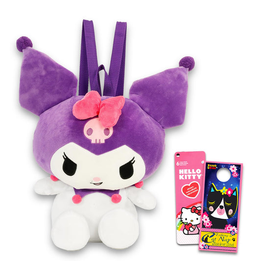Hello Kitty and Friends Kuromi Plushie Backpack Set - Bundle of 16" Plush Doll with Carrying Straps, Stickers & More | Hello Kitty and Friends Gifts