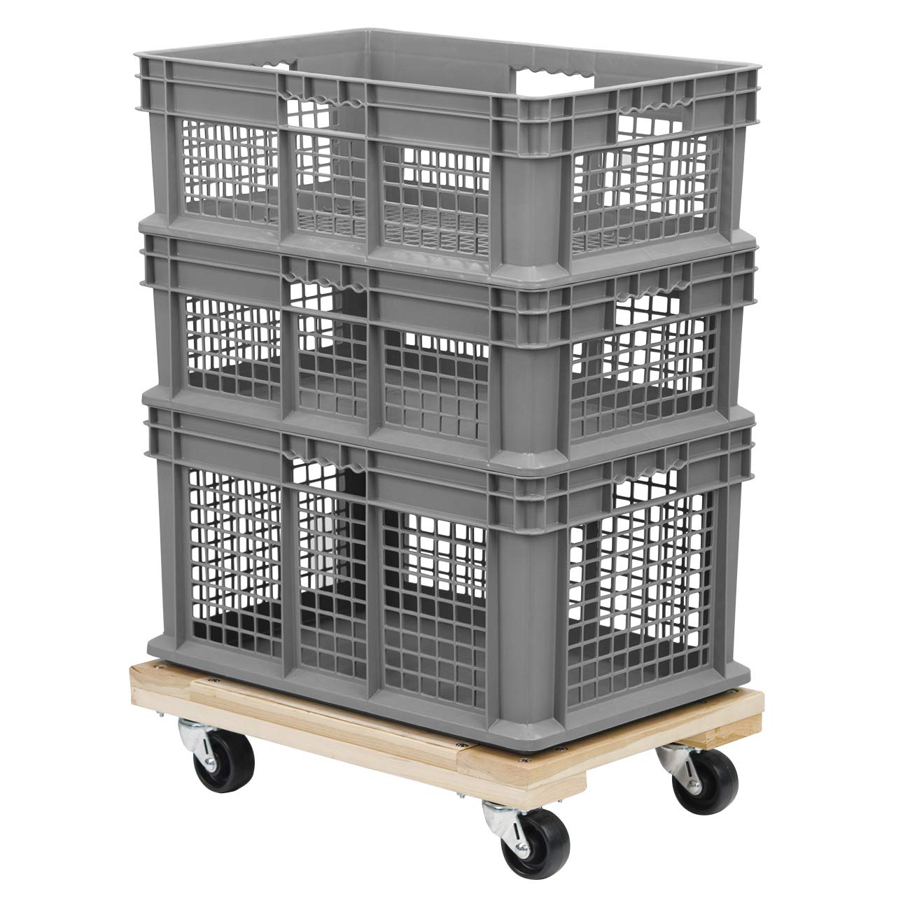 Akro-Mils 37608 Plastic Straight Wall Container Tote with Mesh Sides and Mesh Base, (24-Inch x 16-Inch x 8-Inch), Gray, (4-Pack)