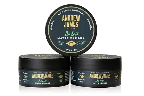 ANDREW JAMES Matte Pomade 3-Pack | Be Easy | 2.75 Ounce Each| Strong Hold | Matte Finish | Natural Look | Provides A Fuller Look | Easy To Wash Out |