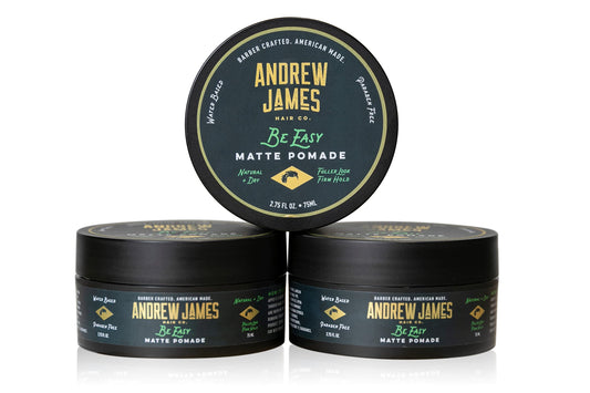 ANDREW JAMES Matte Pomade 3-Pack | Be Easy | 2.75 Ounce Each| Strong Hold | Matte Finish | Natural Look | Provides A Fuller Look | Easy To Wash Out |