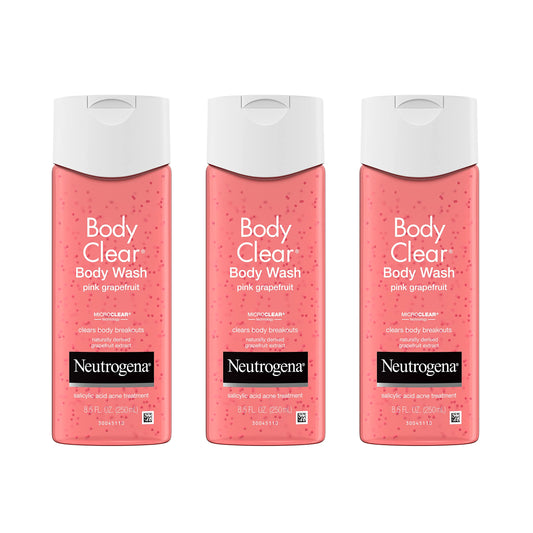 Neutrogena Body Clear Acne Treatment Body Wash with Salicylic Acid Acne Medicine, Pink Grapefruit Body Acne Cleanser to Prevent Breakouts on Back