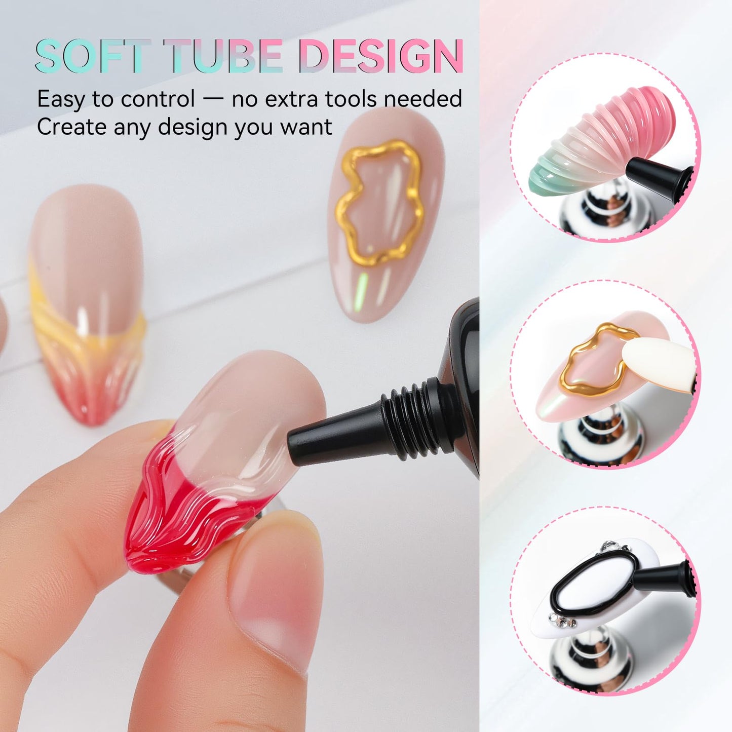 Makartt 3D Gel Nail Art Set - Clear & Noir Sculpting Gel for DIY Embossed Nail Designs - No Wipe Easy-Squeeze Tube Nail Glue for 3D Drawing, Molding Beauty and Personal Care Makartt