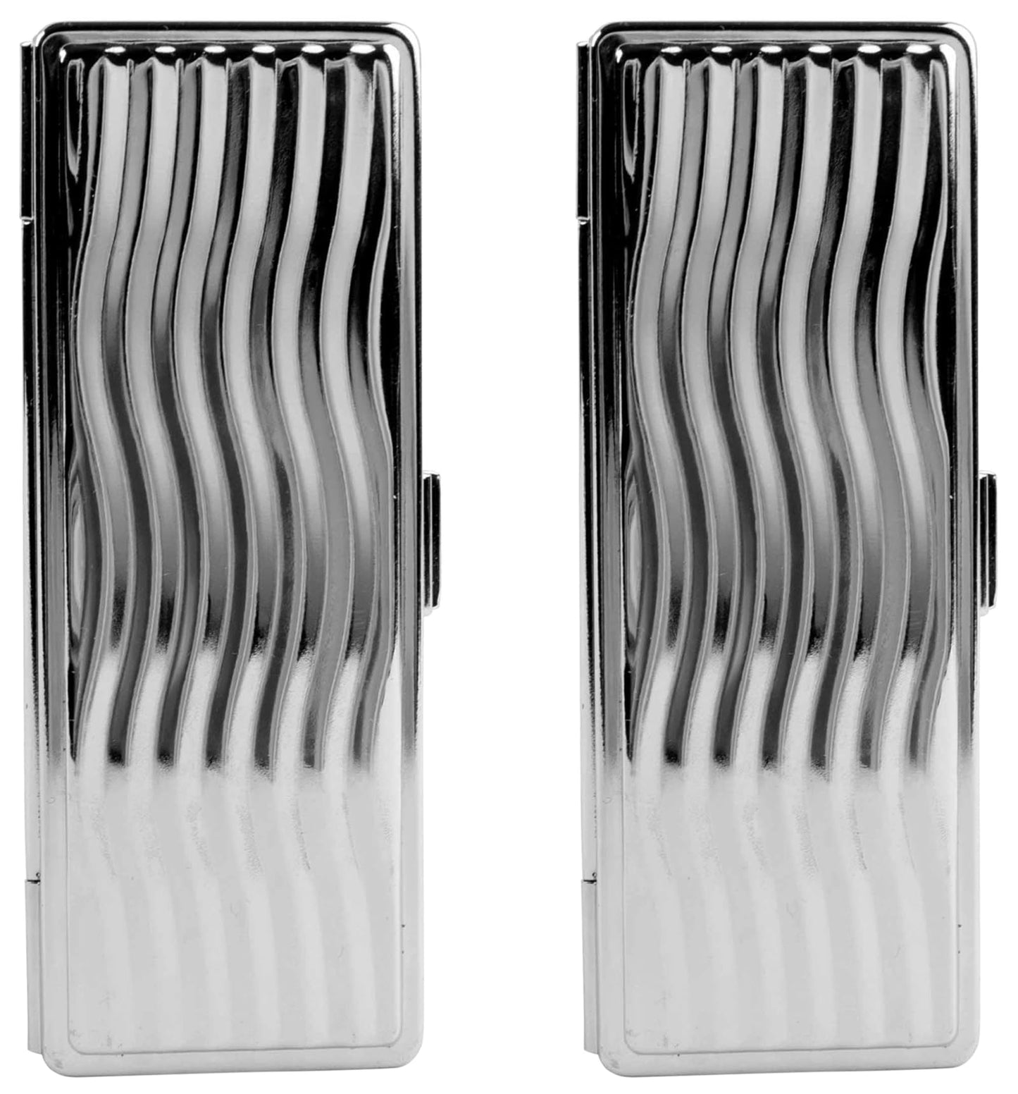 Stephanie Imports Set of 2 Rectangular Vintage Lipstick Cases With Glass Mirror (Silver Wave)