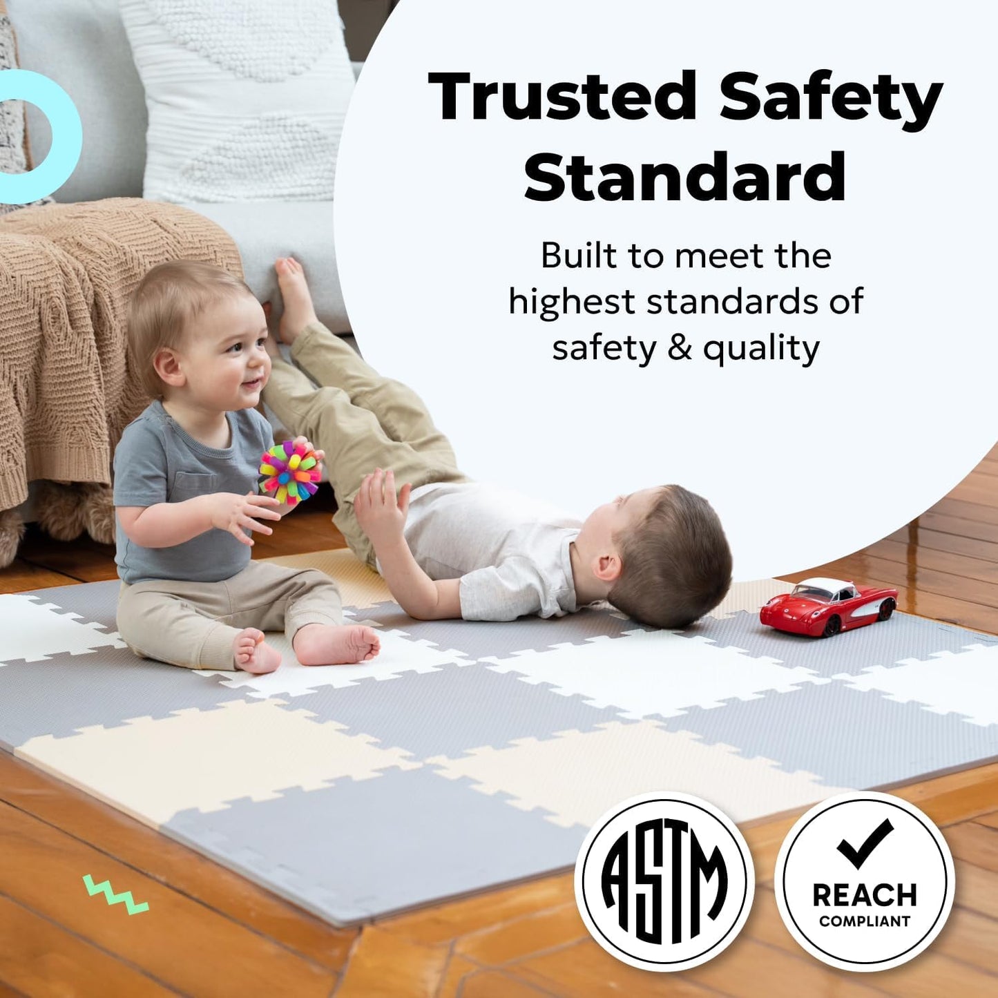 MioTetto Foam Floor Tiles for Kids – Non-Toxic Soft Baby Play Mat, Interlocking Foam Tiles for Crawling & Development, Fits 50x50 Playpen, Ages 6–12M