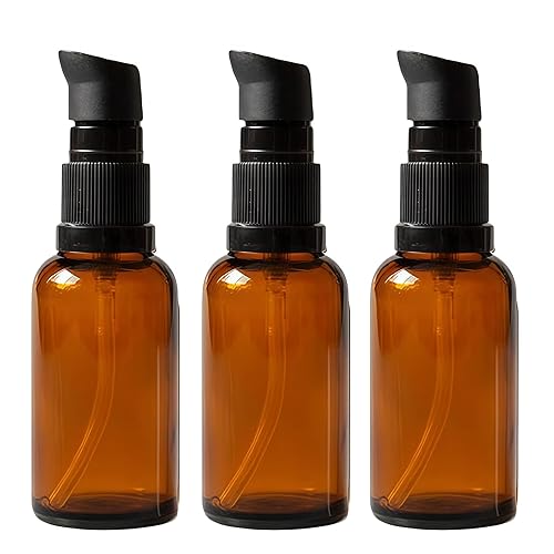 ericotry 3PCS 100ml / 3.34oz Empty Refillable Amber Glass Cosmetic Pump Press Lotion Bottles Makeup Sample Packing Cream Lotion Bath Shower