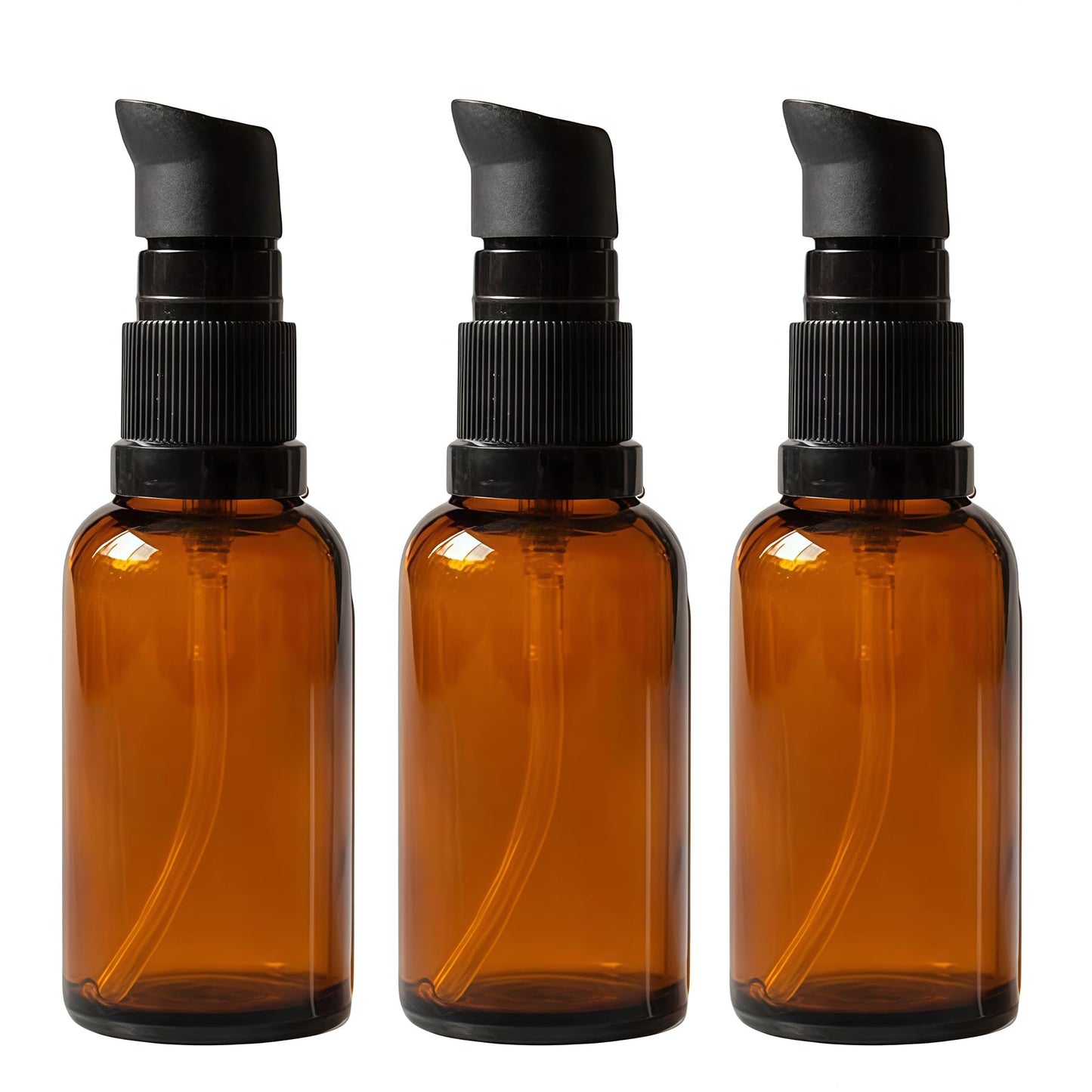 ericotry 3PCS 100ml / 3.34oz Empty Refillable Amber Glass Cosmetic Pump Press Lotion Bottles Makeup Sample Packing Cream Lotion Bath Shower