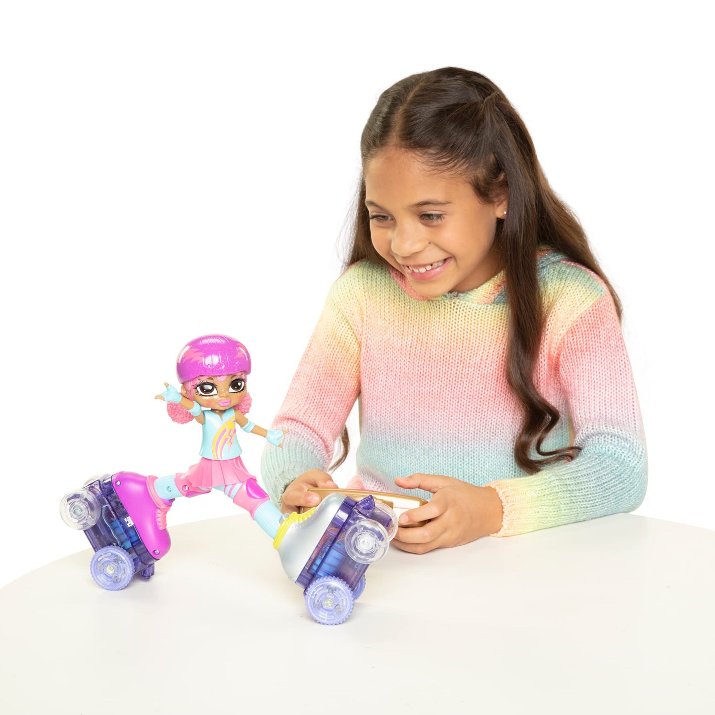 JAKKS Pacific Rock N Rollerskate Doll Lightning Luna Light Up Remote Control Rollerskating Doll - Plays Music and Skates!, 10" H