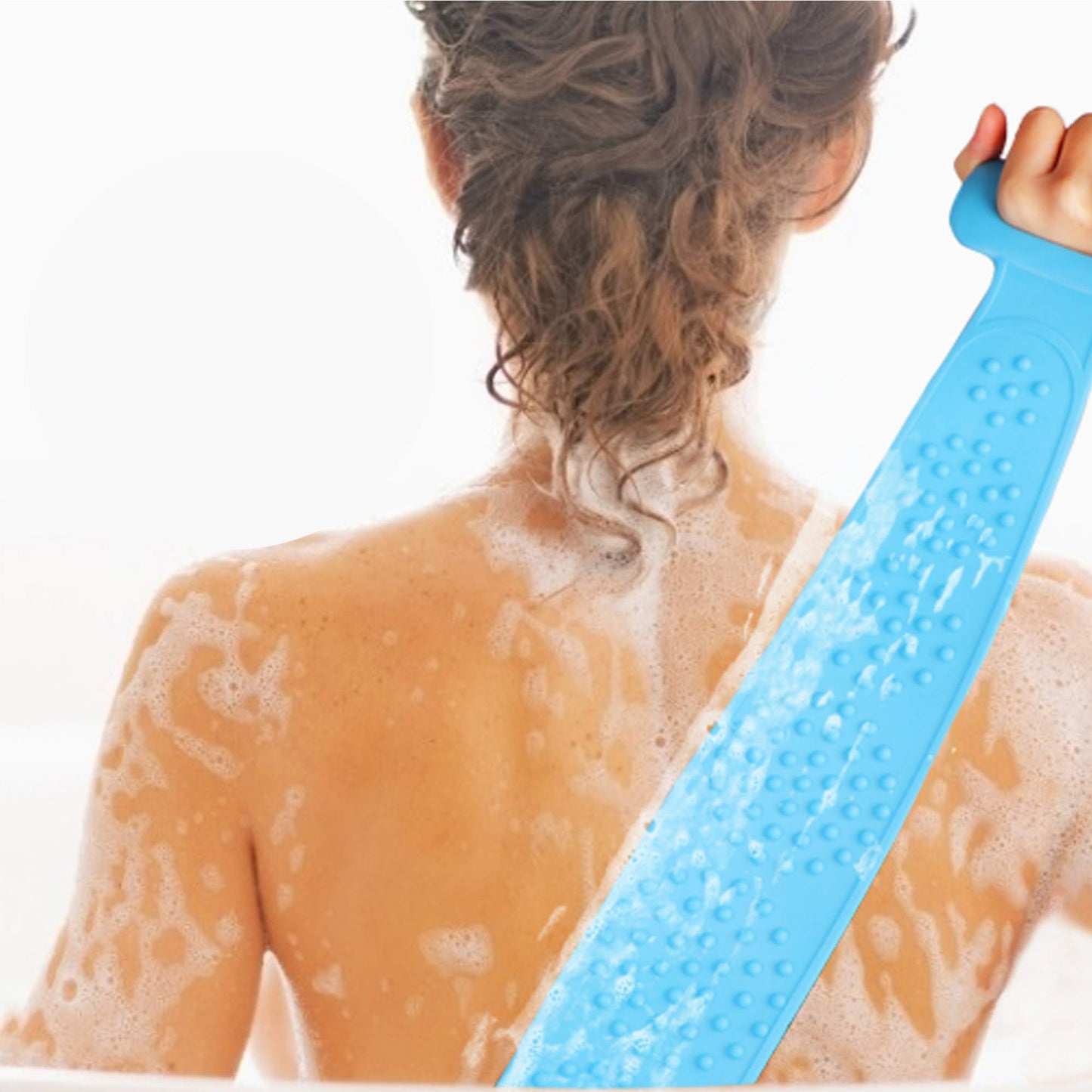Silicone Back Scrubber Belt (28 inch) Blue - Extra Long-Double-Sided Bath Scrub Strap Gently Massages and Exfoliates Skin - Shower Back Scrubber Beauty and Personal Care Tendu