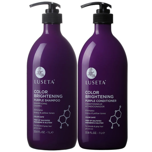 L LUSETA Color Brightening Purple Shampoo and Conditioner Set for Blonde and Gray Hair, Infused with Cocos Nucifera Oil to Help Nourish, Moisturize