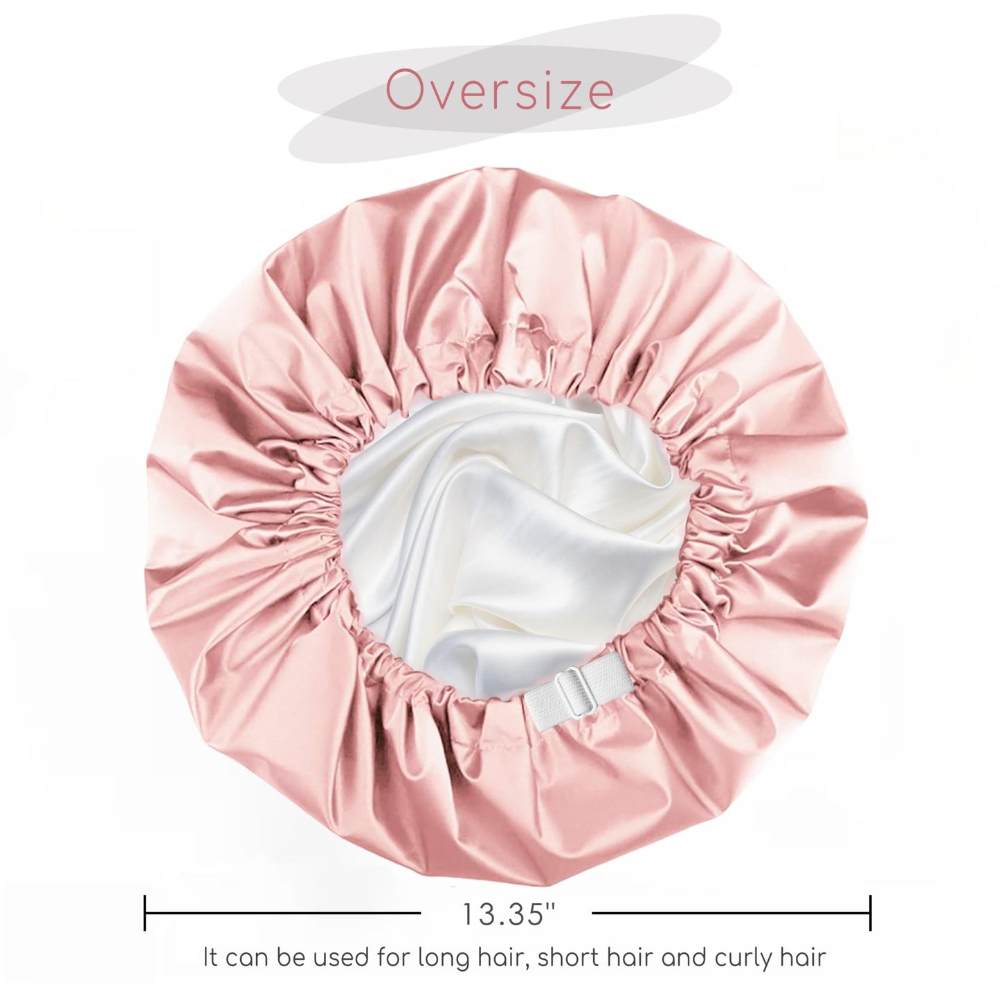 Amamba Shower Caps,100% Real Satin Lined Shower Cap,Extra Large Shower Cap for Women Reusable Waterproof,Adjustable Size&Long Hair Bath Caps?Pink?