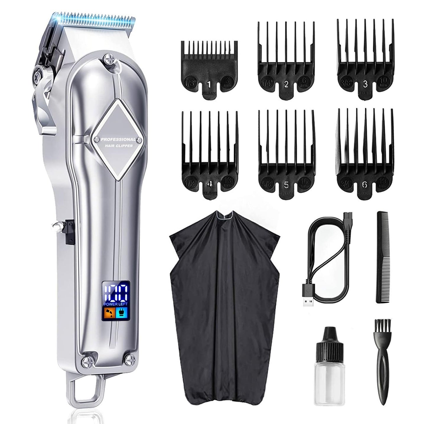 GLESVOWIO Hair Clippers for Men Electric Hair Clippers for Men Professional Cordless Barber Clippers Rechargeable Beard Trimmer LED Display Metal Case Beauty and Personal Care GLESVOWIO