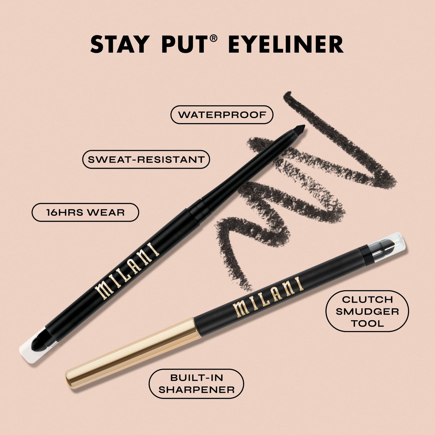 Milani Stay Put Eyeliner - Femme Fatale (0.01 Ounce) Cruelty-Free Self-Sharpening Eye Pencil with Built-In Smudger - Line & Define Eyes with High Beauty and Personal Care Milani