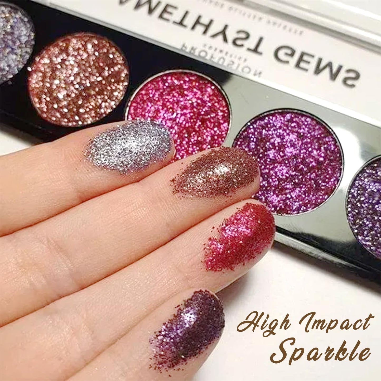 Profusion Cosmetics Amethyst Gems 5 Shades Glitter Eyeshadow Palette - Multi-Color Sparkle with Built-In Primer, Richly Pigmented & Blendable, Vegan…