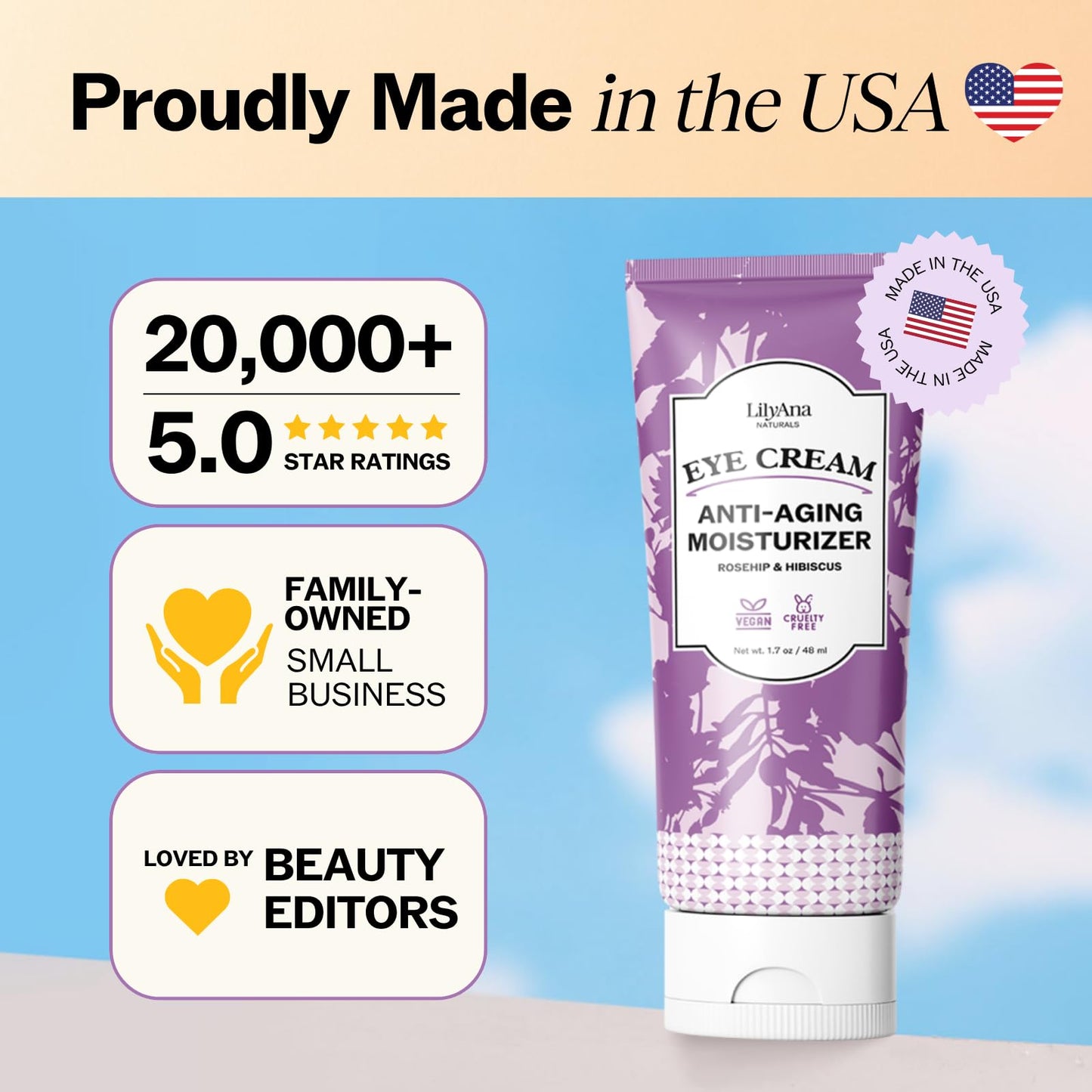 LilyAna Naturals Eye Cream for Dark Circles and Puffiness, Under Eye Cream for Wrinkles and Bags, Anti Aging - helps Improve Dryness; for Sensitive