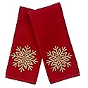 Serafina Home Christmas Hand Towel for Bathroom - Set of 2 Red 100% Cotton - 25 x 16 Embroidered Gold Snowflake Design - Bath & Kitchen Decor