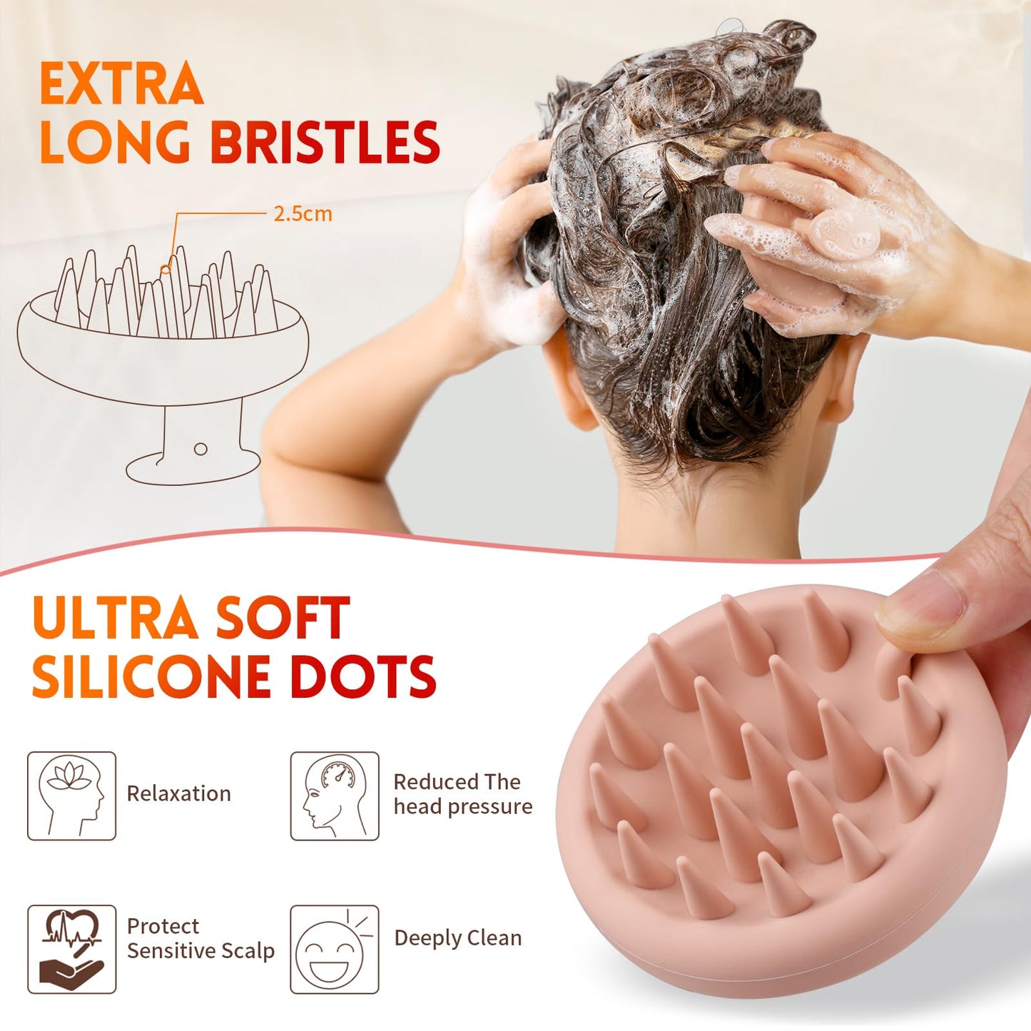 BEAUTLOHAS. Silicone Scalp Massager Shampoo Brush for Shower, Scalp Scrubber with Soft Bristles for Hair Growth & Dandruff Treatment, Wet Dry Hair