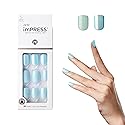 KISS imPRESS No Glue Mani Press On Nails, Design, 'Rain Check', Blue, Short Size, Squoval Shape, Includes 30 Nails, Prep Pad, Instructions Sheet, 1