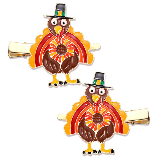 Thanksgiving Hair Clips Fall Hairpins for Women Enamel Rhinestone Maple Leaf Turkey Pumpkin Alligator Hair Clips Autumn Gathering Party Hair Accessory