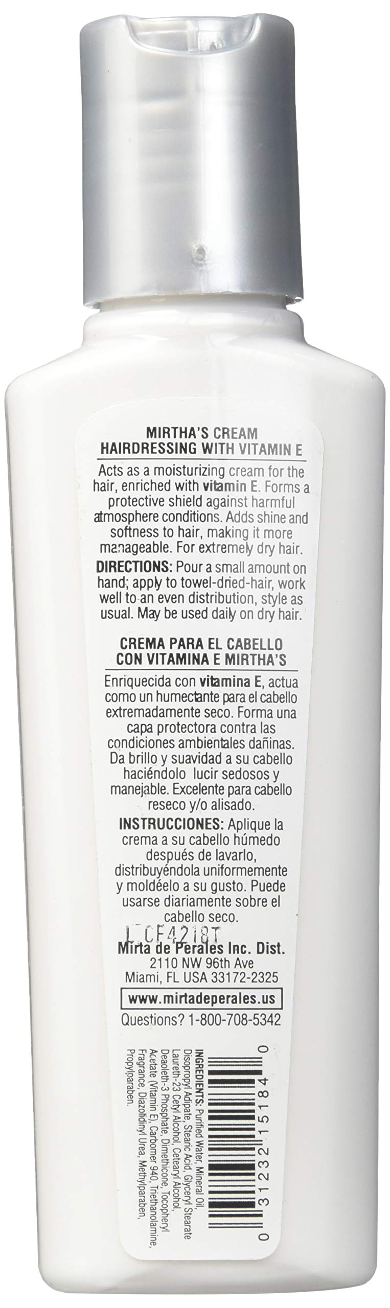 Mirta De Perales Hairdressing Cream with Vitamin E, 4.0 Ounce