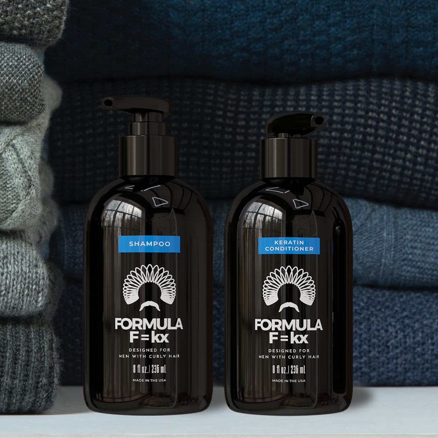 Formula F=kx - Curly Hair Product Set - Keratin, Aloe & Coffee Seed Extract Shampoo and Conditioner - For All Curl Types - Sulfate-Free - Ocean Scent