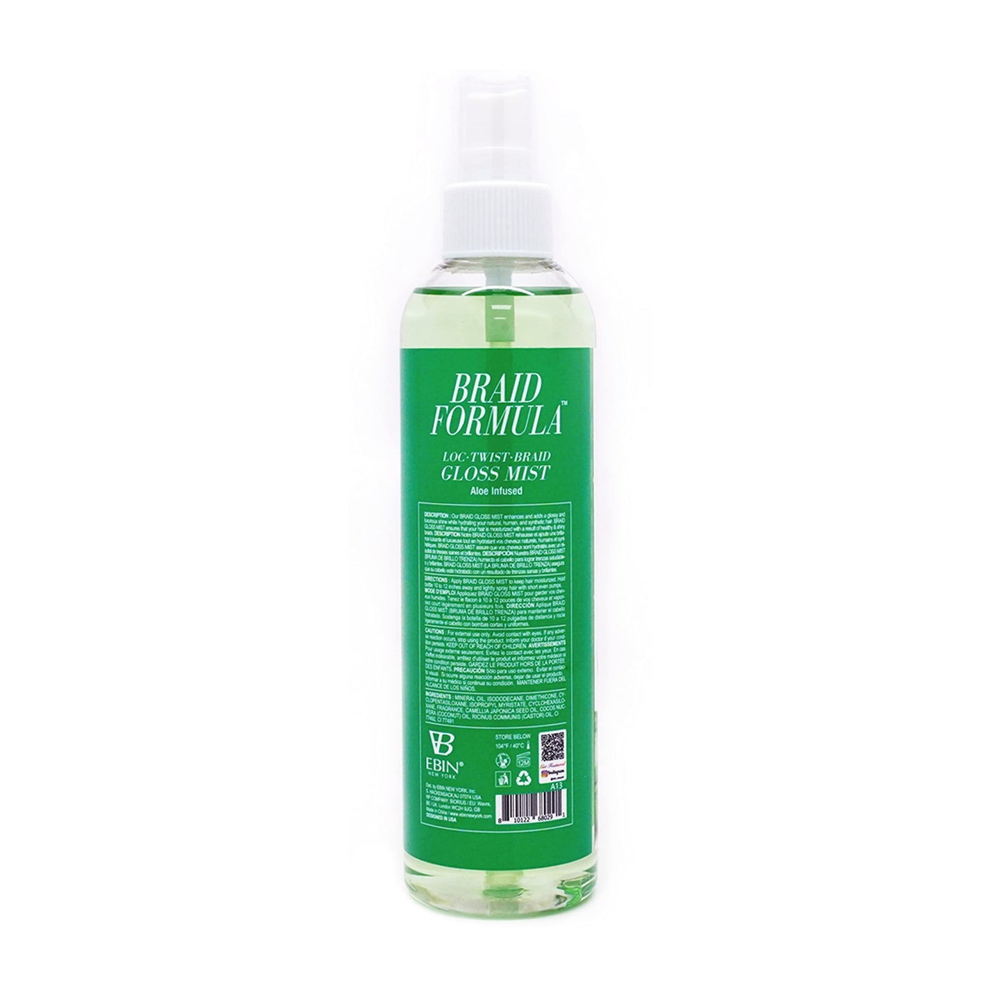 EBIN NEW YORK Braid Formula Loc Twist Braid Gloss Mist - Aloe Infused, Hydrating, Moisturizing, Scalp Hair mist, Itch relief, refresh, cooling, Scalp