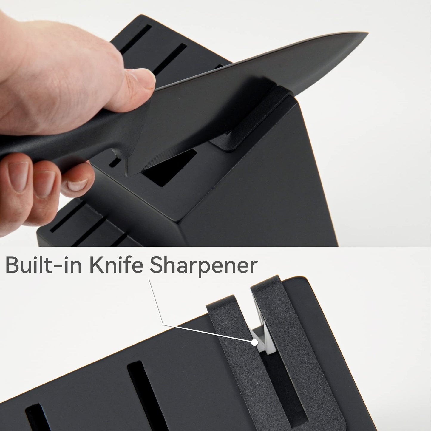 HUNTER.DUAL 15-Piece Kitchen Knife Set with Self-Sharpening Block – Dishwasher Safe, Anti-Slip Handles, Black