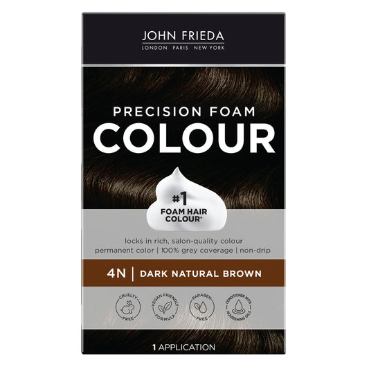 John Frieda Precision Foam Colour 4N Dark Natural Brown – Full-Coverage Hair Dye Kit with Anti-Fade Formula & Gray Coverage, 1 Application
