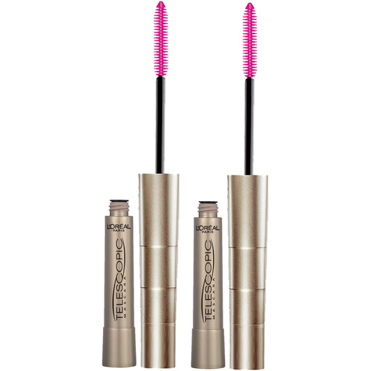 L'Oreal Paris Makeup Telescopic Original Lengthening, Lash Separating Mascara with Dual Precision Brush, Washable, Blackest Black, 0.27 Fl Oz., 2