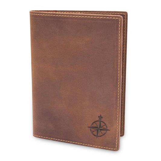 WANDERINGS Leather Travel Wallet – RFID Blocking Passport Holder Case for Men & Women, Genuine Leather Folding Passport Wallet 5.5'' x 4''