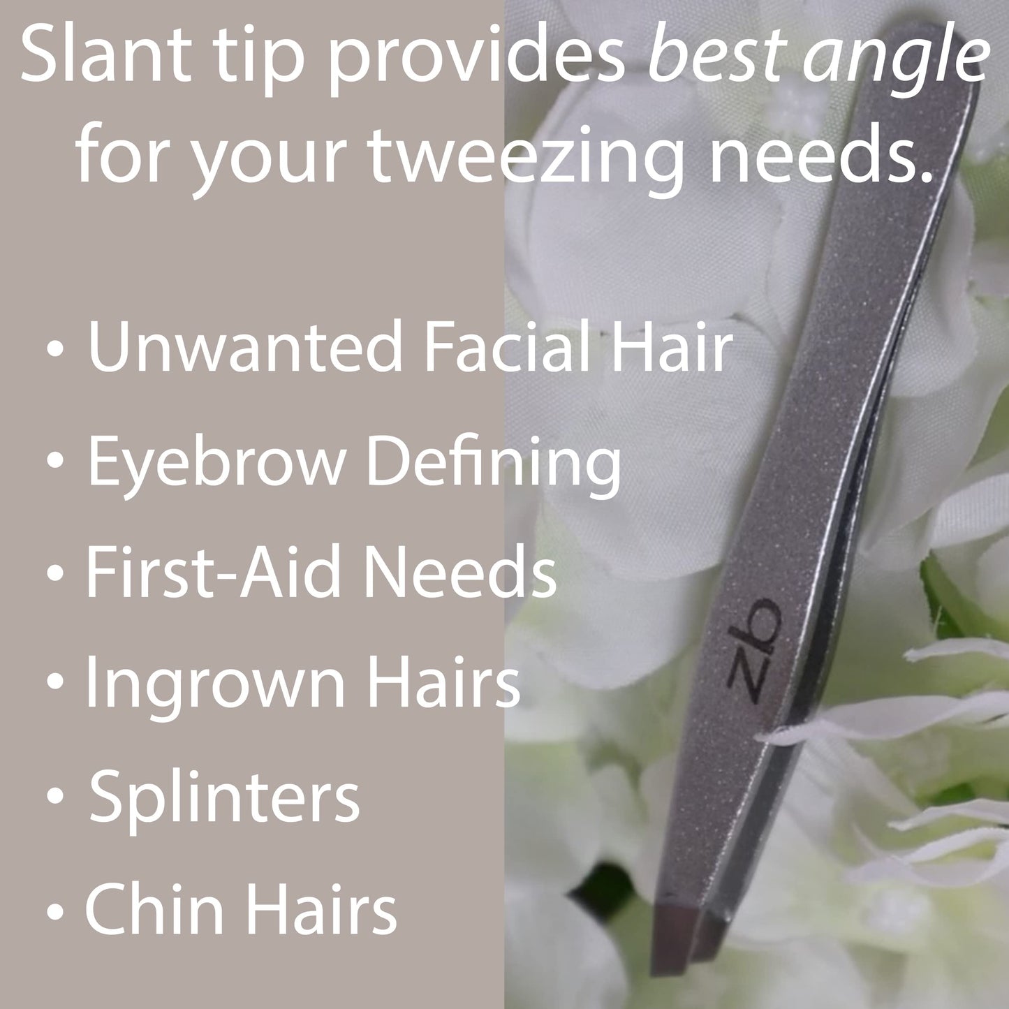 Zizzili Basics Tweezers - Surgical Grade Stainless Steel - Slant Tip for Expert Eyebrow Shaping and Facial Hair Removal - with Bonus Protective Pouch