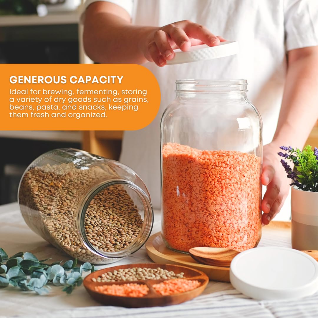 FastRack 1 Gallon Mason Jar with White Airtight Lid | Regular Glass Canisters with Airtight Lids | Large Mouth Glass Jar for Food Storage, Canning…