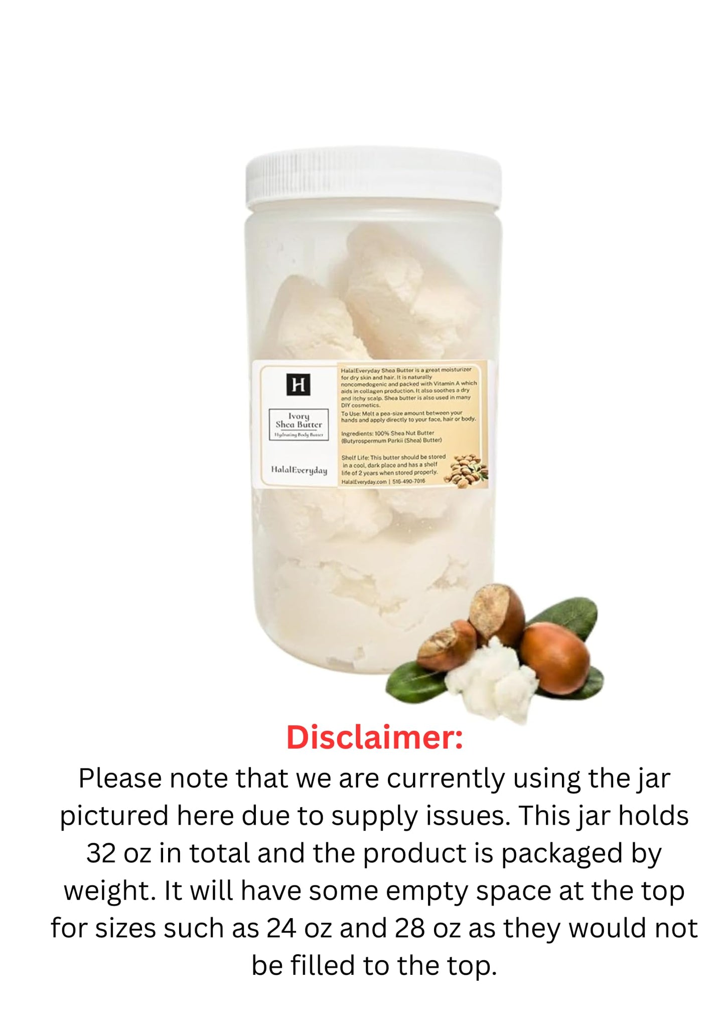 HalalEveryDay 28 oz Ivory Shea Butter- 100% Pure All Natural- Unrefined Organic Raw from Ghana- Raw African Shea Butter, Perfect for Skin, Face, Body