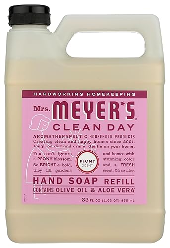 MRS. MEYER'S CLEAN DAY Liquid Hand Soap Refill, Cruelty Free, Hand Wash Made with Essential Oils, Peony Scent, 33 oz