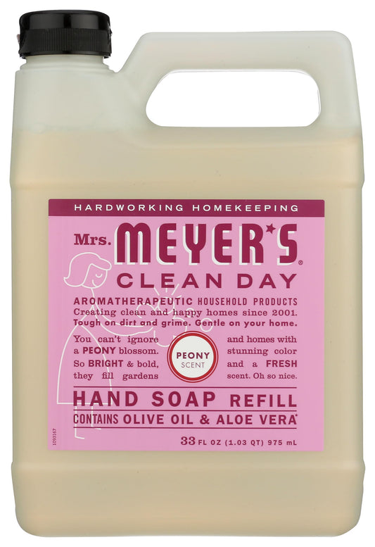MRS. MEYER'S CLEAN DAY Liquid Hand Soap Refill, Cruelty Free, Hand Wash Made with Essential Oils, Peony Scent, 33 oz