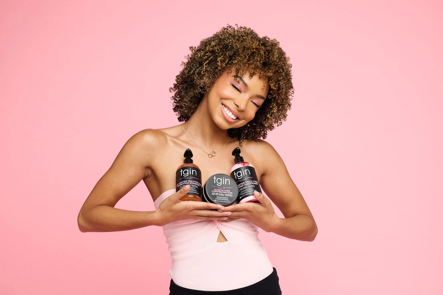 tgin Rose Water Shampoo + Conditioner Duo for Curly, Coily and Wavy Hair, Sulfate Free, with Rose Water, Acai Berries, Nourishes and Detangles Dry