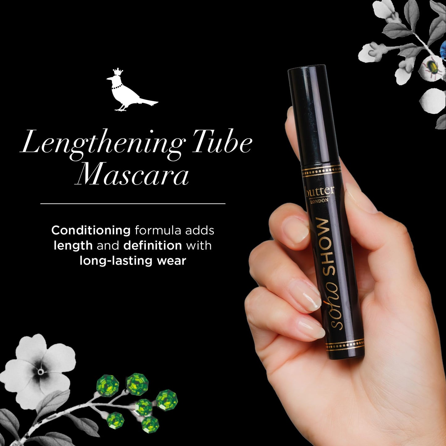 butter LONDON, SOHO SHOW - Long-Wearing, Thickening & Volumizing Tube Mascara with Built-In Brush - Eye LashMascara Black for Defined, Longer