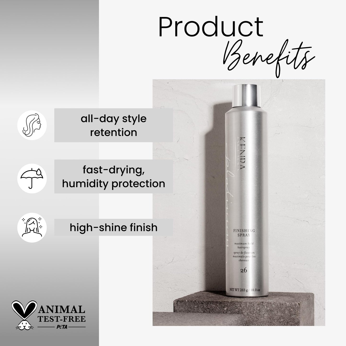 Kenra Platinum Finishing Spray 26 | Max Hold, Fast-Drying, Non-Flaking | Humidity-Resistant, High-Shine, All-Day Style, 10 oz