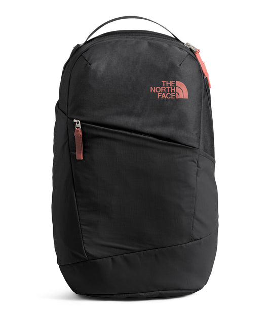 The North Face Women's Isabella 3.0 Backpack | Everyday Travel Bag with 16" Laptop Sleeve, Water-Repellent Finish, Women-Specific Fit, TNF Black Light Heather/Burnt Coral Metallic-NPF, One Size