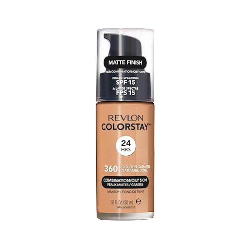 Revlon Liquid Foundation, ColorStay Face Makeup for Combination & Oily Skin, SPF 15, Medium-Full Coverage with Matte Finish, 360 Golden Caramel, 1 Fl