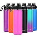 DRINCO Stainless Steel Water Bottle Spout Lid Vacuum Insulated Double Wall Water Bottle Wide Mouth (40oz 32oz 22oz 18oz 14oz) Leak Proof Keep Cold