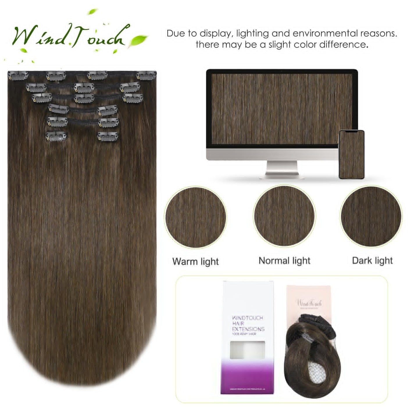 WindTouch Clip in Hair Extensions Medium Brown Hair Extensions Real Human Hair 75g 7PCS #4 Chocolate Brown 22Inch Extensions for Women Remy Hair