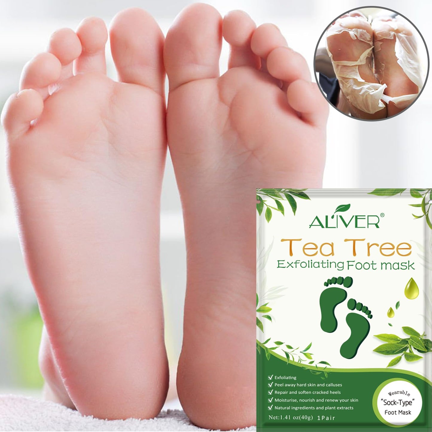 Foot Peel Mask 3 Pack， Exfoliator Peel Off Calluses Dead Skin Callus Remover，Soft Smooth Touch Feet-Men Women (Tea Tree) Beauty and Personal Care ALIVER